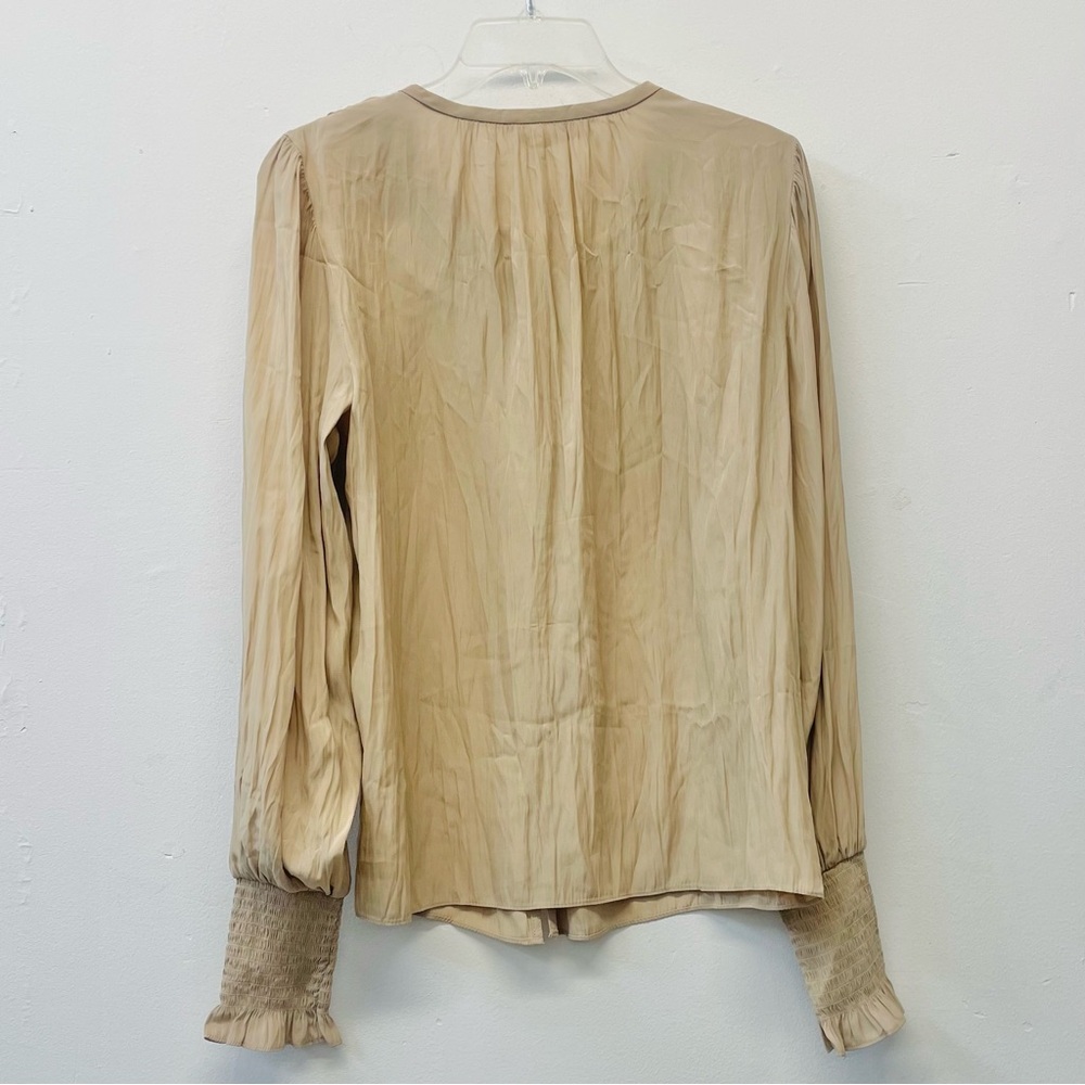 Ramy Brook Beige Long-Sleeve Smocked Yoke Blouse medium - Picture 4 of 7